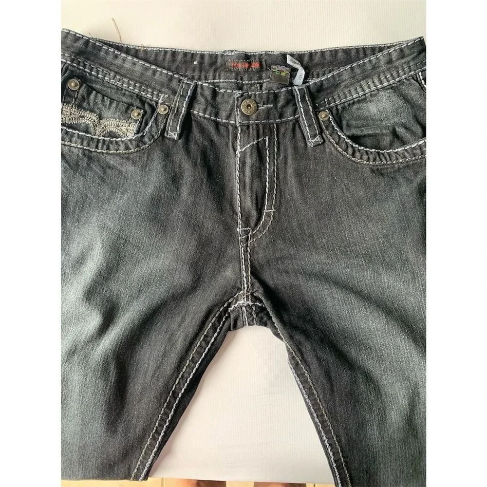 True Religion Men's Straight Jeans Black Size 36 Triple Stitching